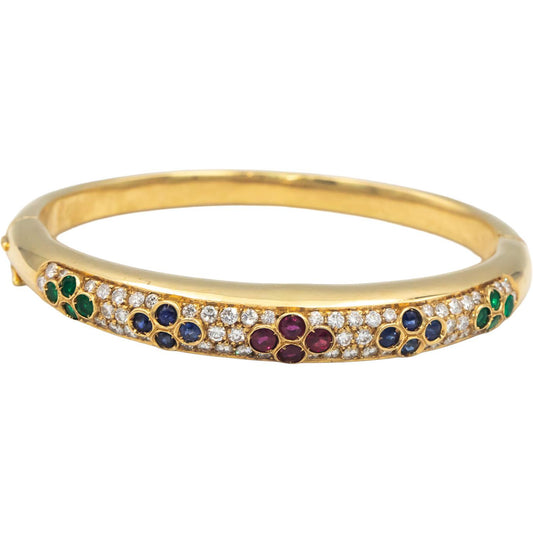 18k Yellow Gold VS Diamond Ruby Emerald Sapphire Bangle Bracelet 2.75CT