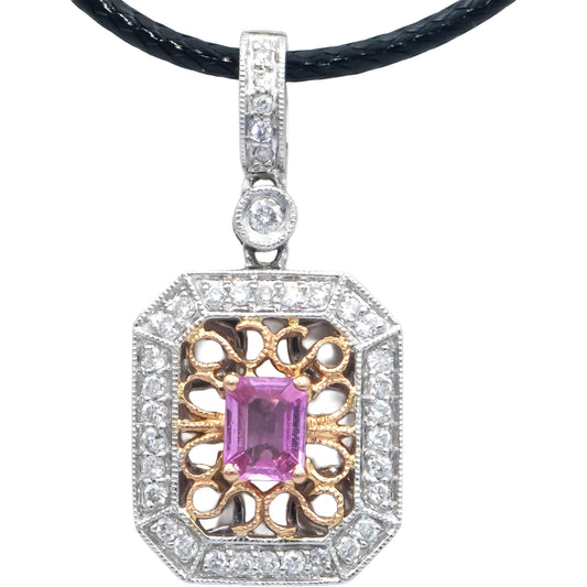 14k White and Rose Gold 0.60CT Diamond & Pink Sapphire Pendant Necklace