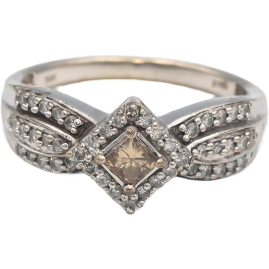 14k White Gold VS Diamond Cocktail Ring 0.80CT w/ .20CT Princess Center Size 7