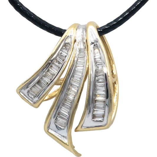 14k Yellow Gold 0.75CT Baguette Cut Diamond Slide Pendant Necklace