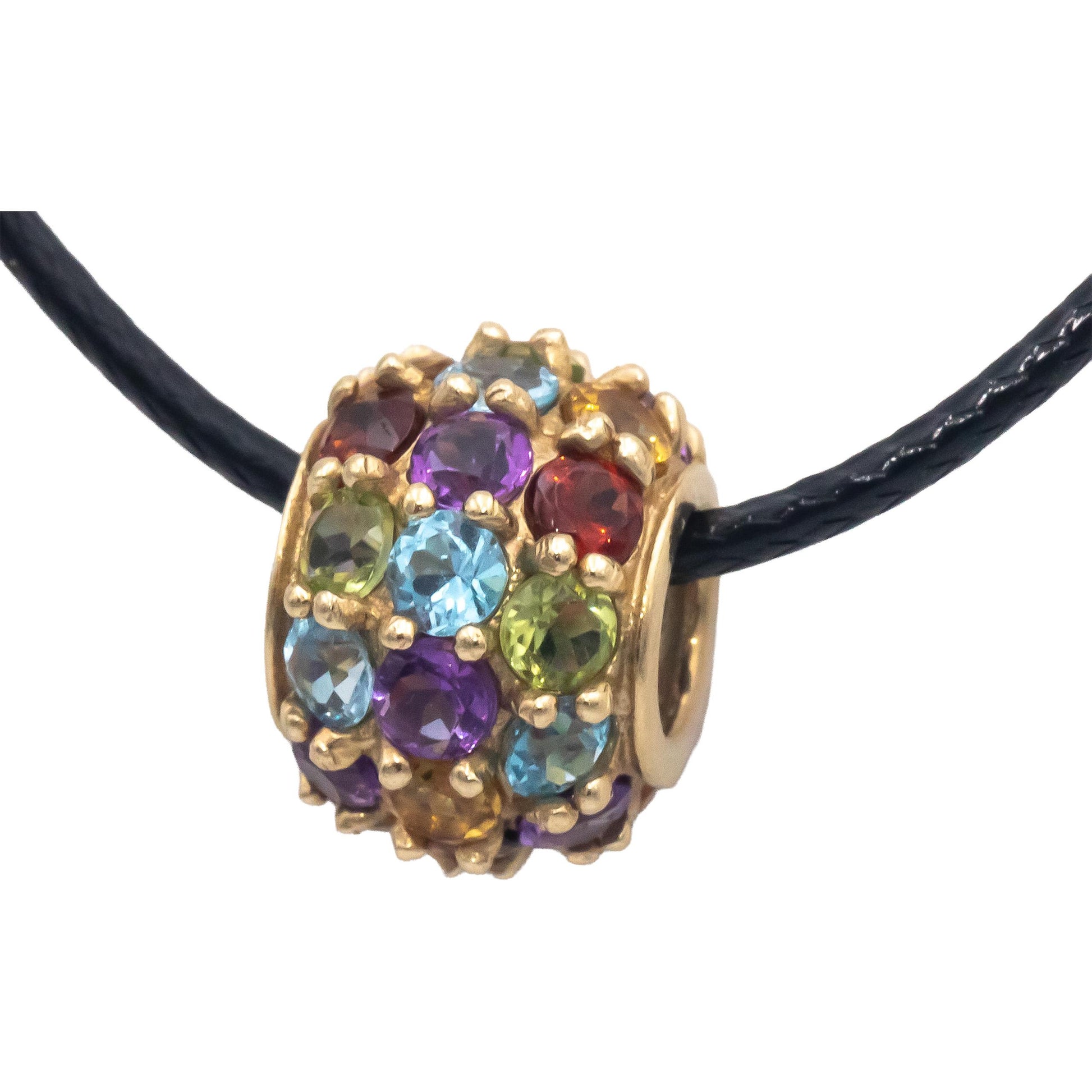 10k Yellow Gold Jewelry 2.0CT Rainbow Assorted Gemstone Slide Pendant Necklace