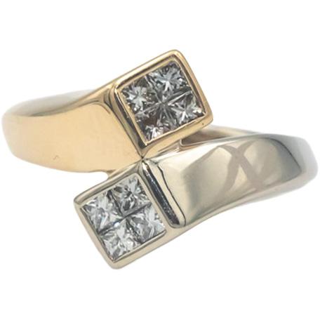 14k Yellow and White Gold 0.25CT VS Princess Cut Diamond Crossover Ring Size 7