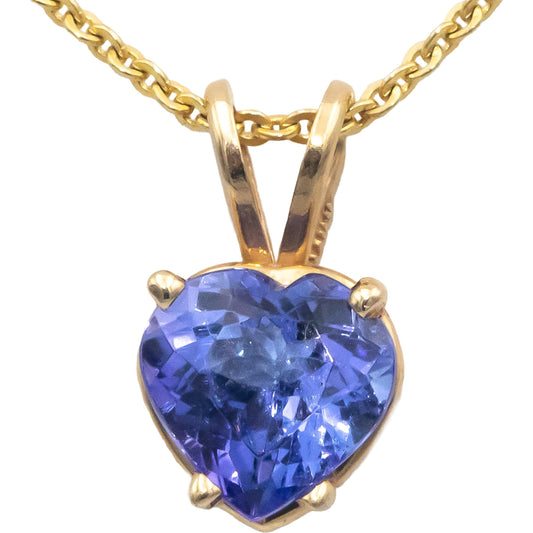 14k Yellow Gold 1.50CT Heart Cut Tanzanite Solitaire Pendant Necklace