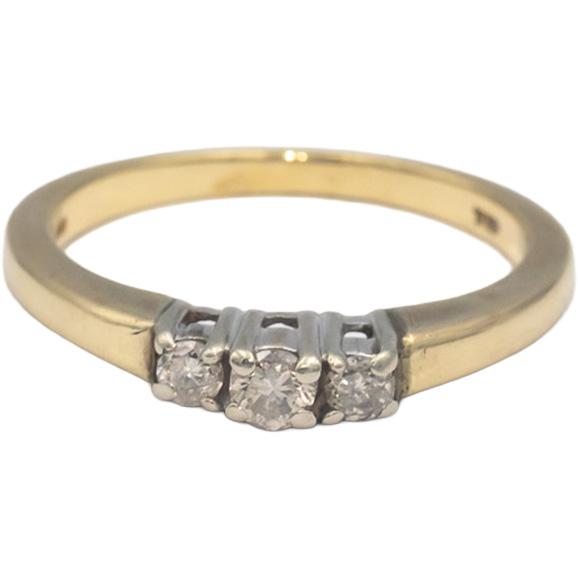 10k Yellow & White Gold 0.25CT Round Cut Diamond Three Stone Ring Size 7