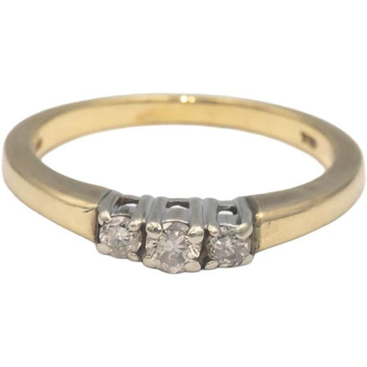 10k Yellow & White Gold 0.25CT Round Cut Diamond Three Stone Ring Size 7