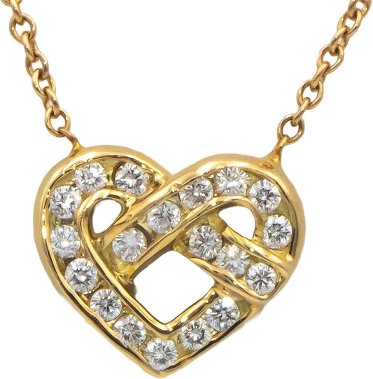 TIFFANY & CO. 18k Yellow Gold VS Diamond Heart Knot Necklace w/ Box 0.30CT