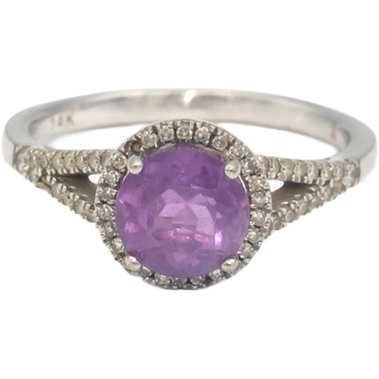 14k White Gold 1.35CT VS Amethyst & Diamond Halo Ring Size 6