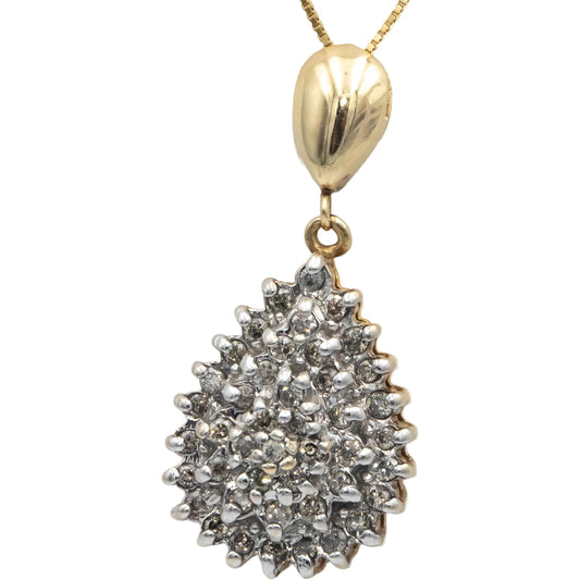 10k Yellow Gold 0.50CT Round Cut Diamond Cluster Pendant Necklace