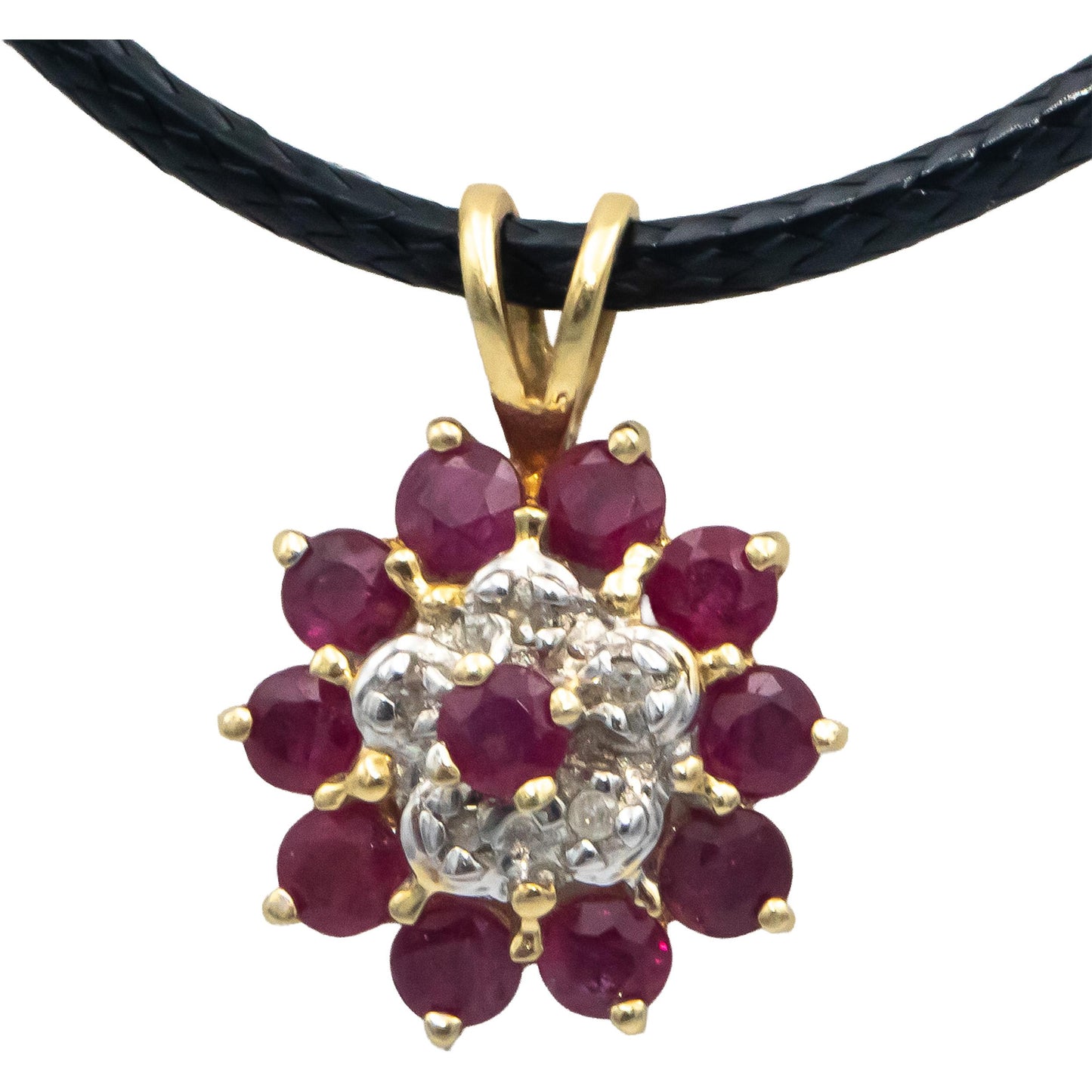 14k Yellow Gold 0.52CT Ruby and Diamond Floral Pendant Necklace