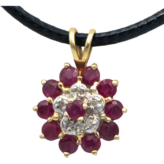 14k Yellow Gold 0.52CT Ruby and Diamond Floral Pendant Necklace