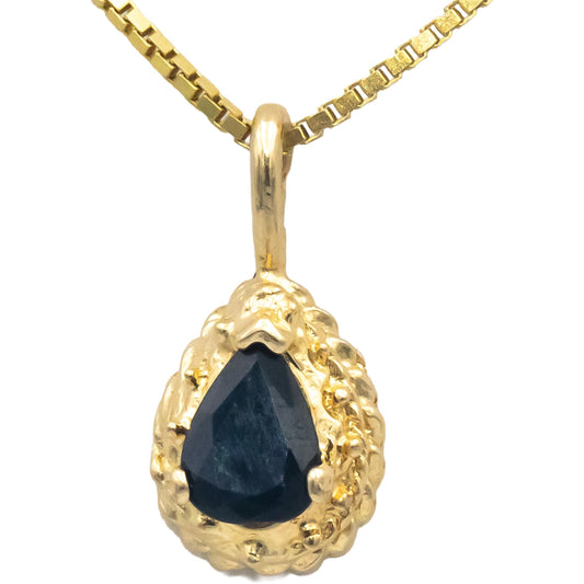 14k Yellow Gold Jewelry 0.75CT Pear Cut Blue Sapphire Pendant Necklace Chain