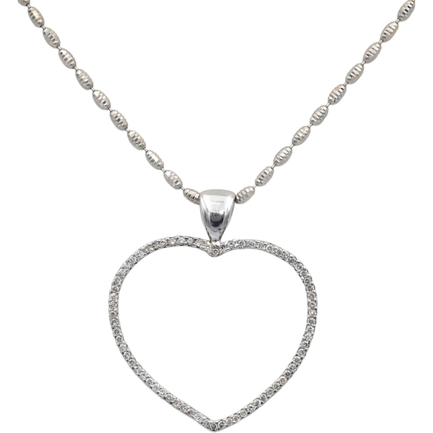 Italy 14k White Gold Round Diamond Open Heart Pendant Necklace 0.70CT