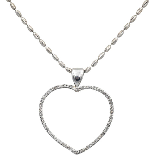 Italy 14k White Gold Round Diamond Open Heart Pendant Necklace 0.70CT