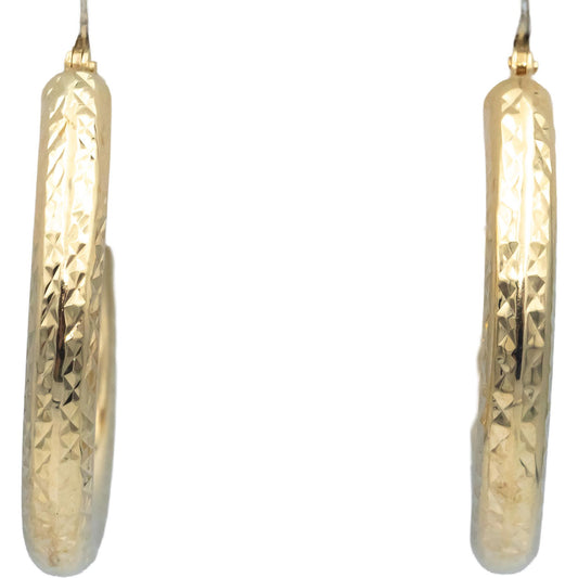 14k Yellow Gold 30.0mm Diameter Diamond Cut Textured Hoop Earrings