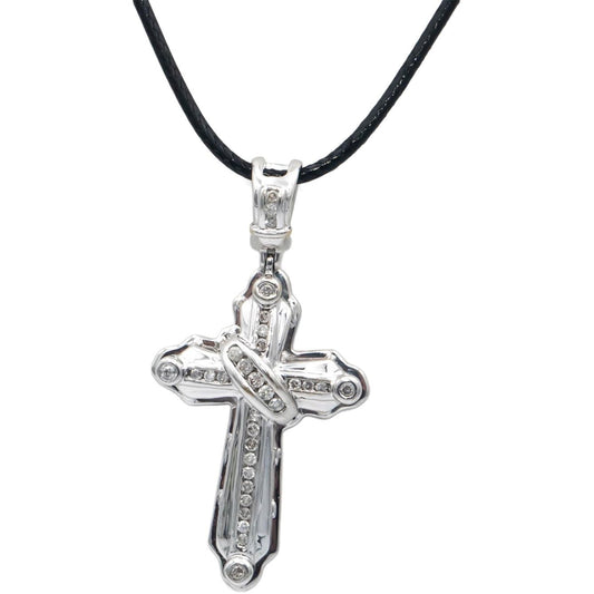14k White Gold 0.33CT Round Cut Diamond Channel Bezel Set Cross Pendant Necklace