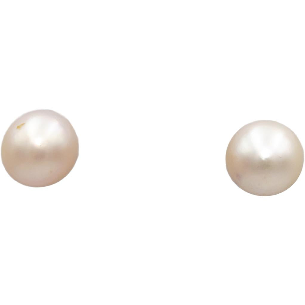 Antique 10k White Gold Jewelry 8.5mm Pearl Stud Earrings w/ Custom Backs