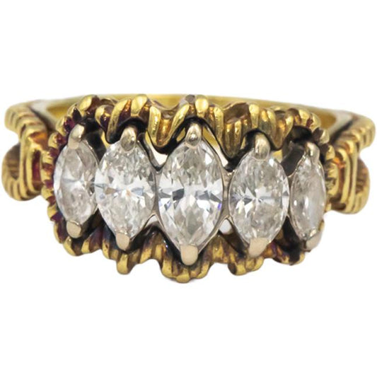 Vintage Antique 18k Yellow Gold 1.0CT VS Marquise Cut Diamond Cocktail Ring Sz 6