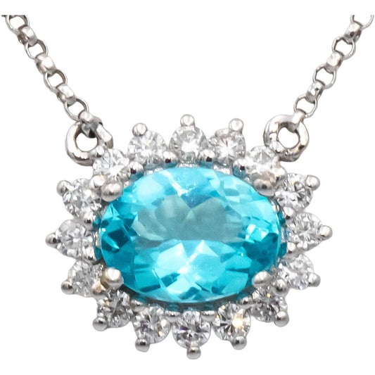 Diamond and Synthetic Blue Stone 18k White Gold Halo Pendant Necklace 0.25CT