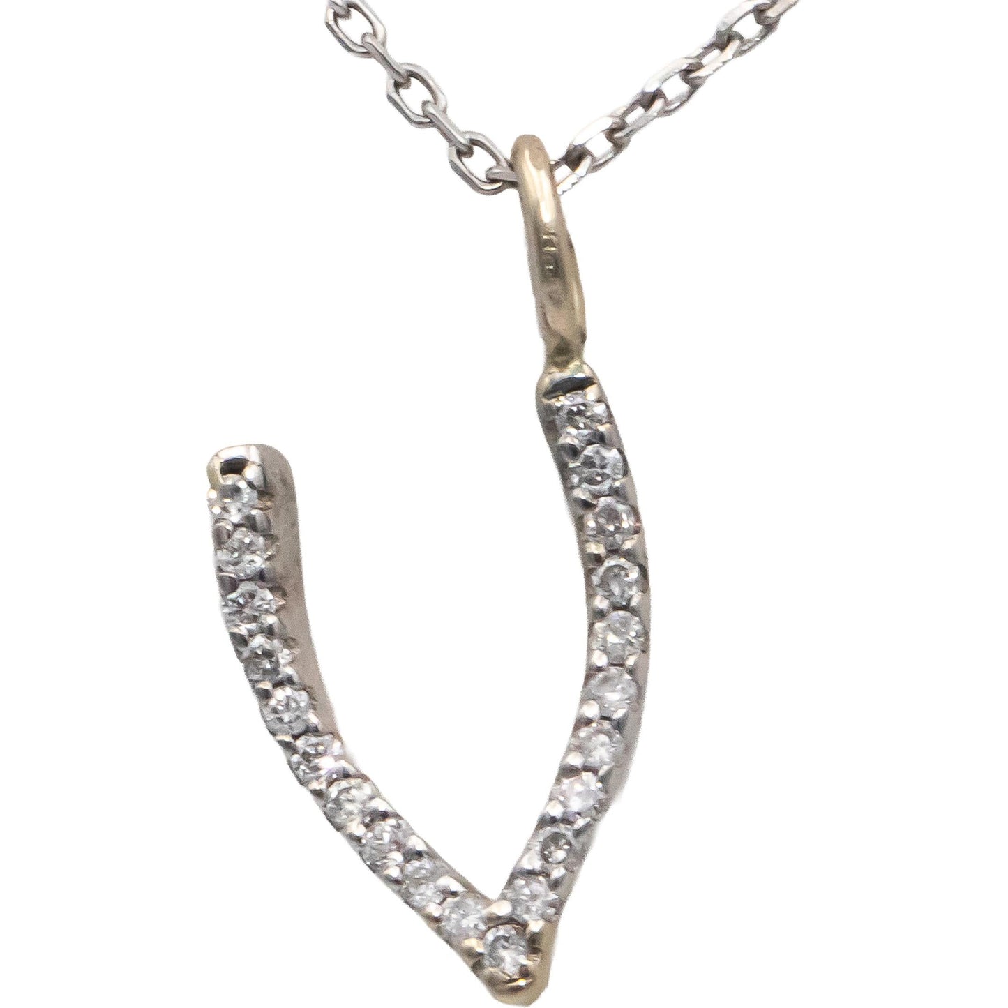18k White Gold 0.10CT Round Cut Diamond Wishbone Pendant Necklace Chain