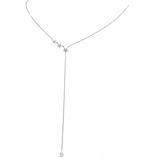 18k White Gold 0.10CT VS Round Cut Diamond Star Necklace w/ Adjustable Clasp
