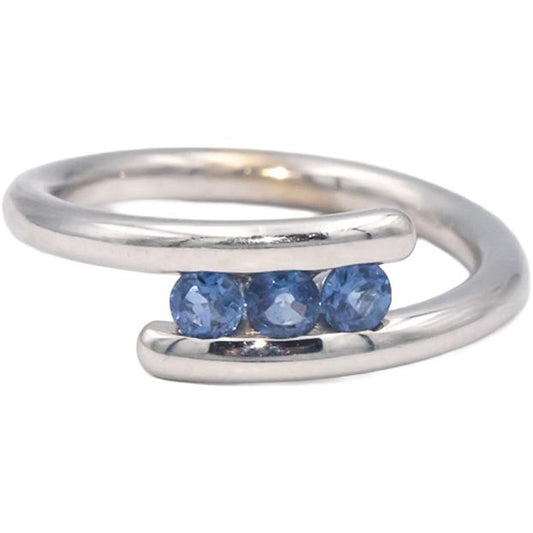 Blue Sapphire 18k White Gold Round Cut Crossover Band Ring 0.30CT Size 7.25