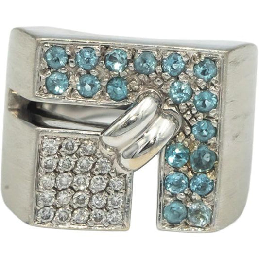 Diamond and Aquamarine 18k White Gold Abstract Cluster Ring 0.85CT Size 7