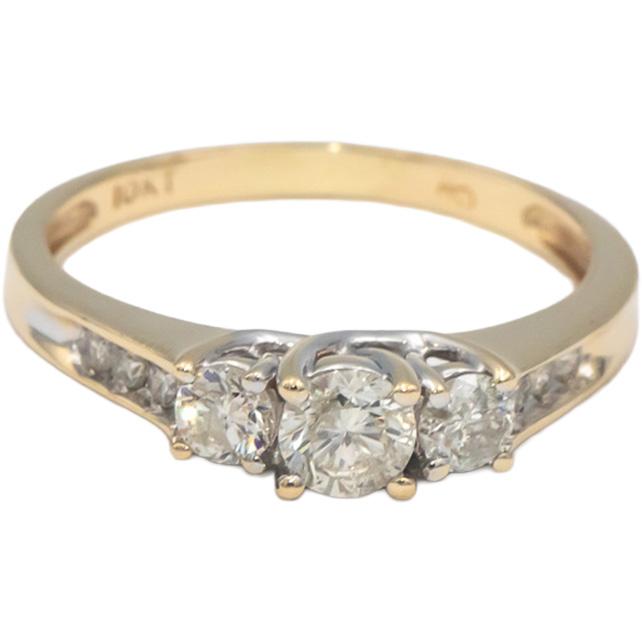 Diamond Round Cut 10k Yellow Gold Three-Stone Trilogy Ring 0.75CT Size 9.5