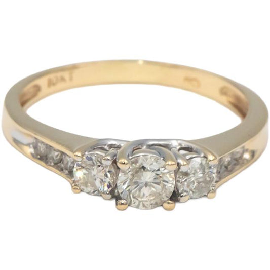 Diamond Round Cut 10k Yellow Gold Three-Stone Trilogy Ring 0.75CT Size 9.5