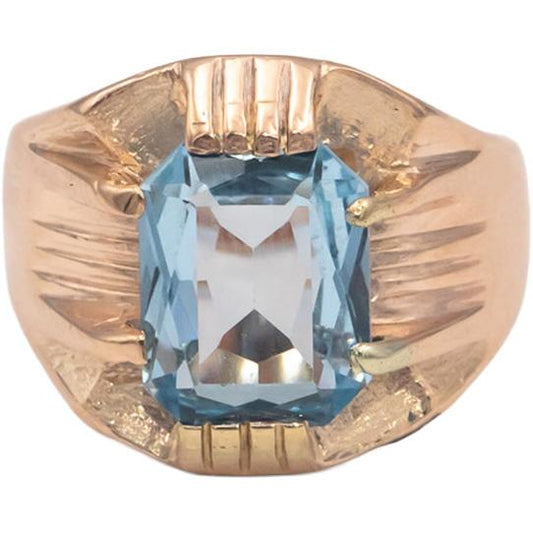 Vintage Antique Blue Topaz 10k Rose Gold Solitaire Cocktail Ring Size 6.5