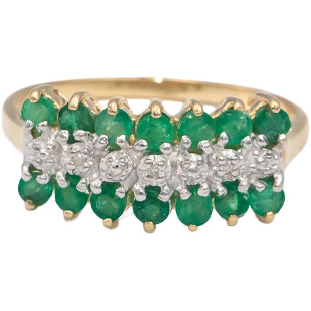 Emerald 10k Yellow & White Gold Band Ring 0.50CT Size 8 w/ Diamond Accents