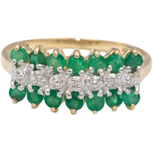 Emerald 10k Yellow & White Gold Band Ring 0.50CT Size 8 w/ Diamond Accents