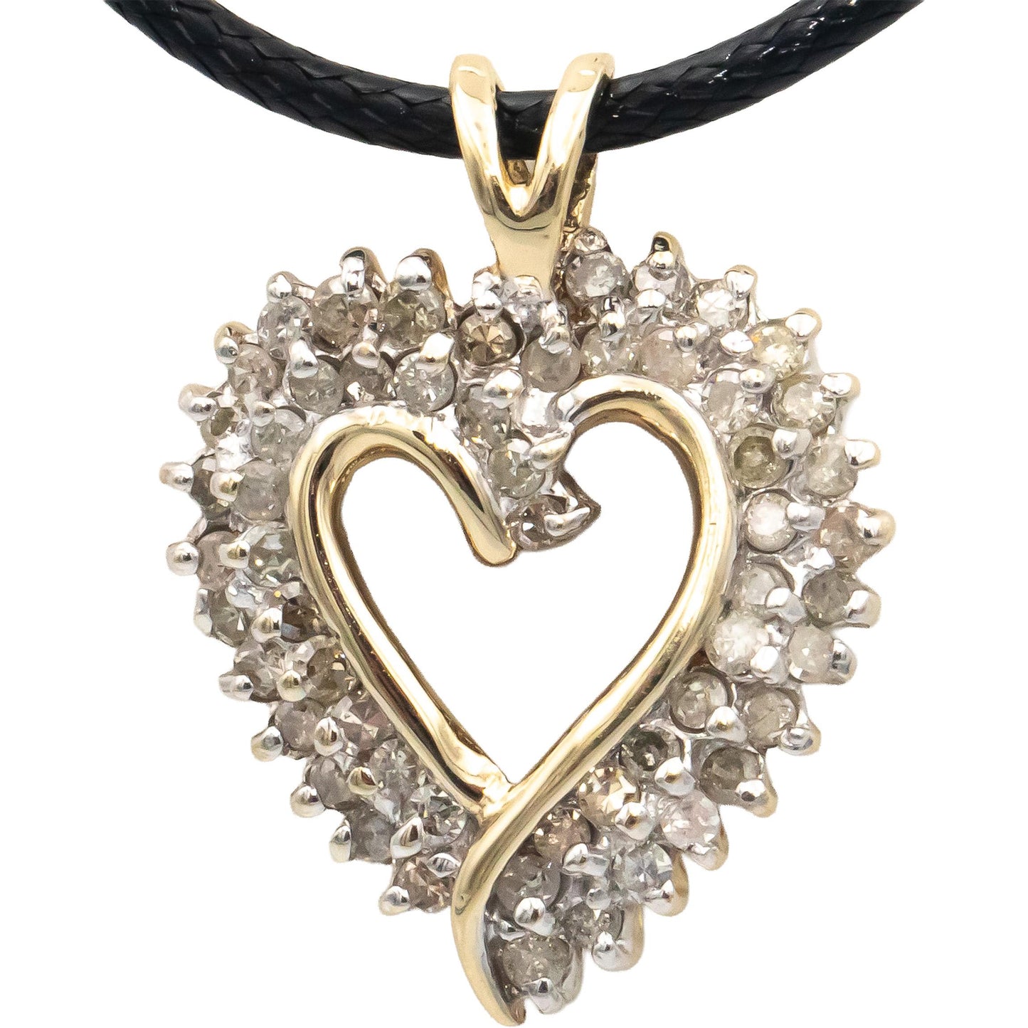 Diamond Round Cut 10k Yellow Gold Heart Pendant Necklace 0.75CT