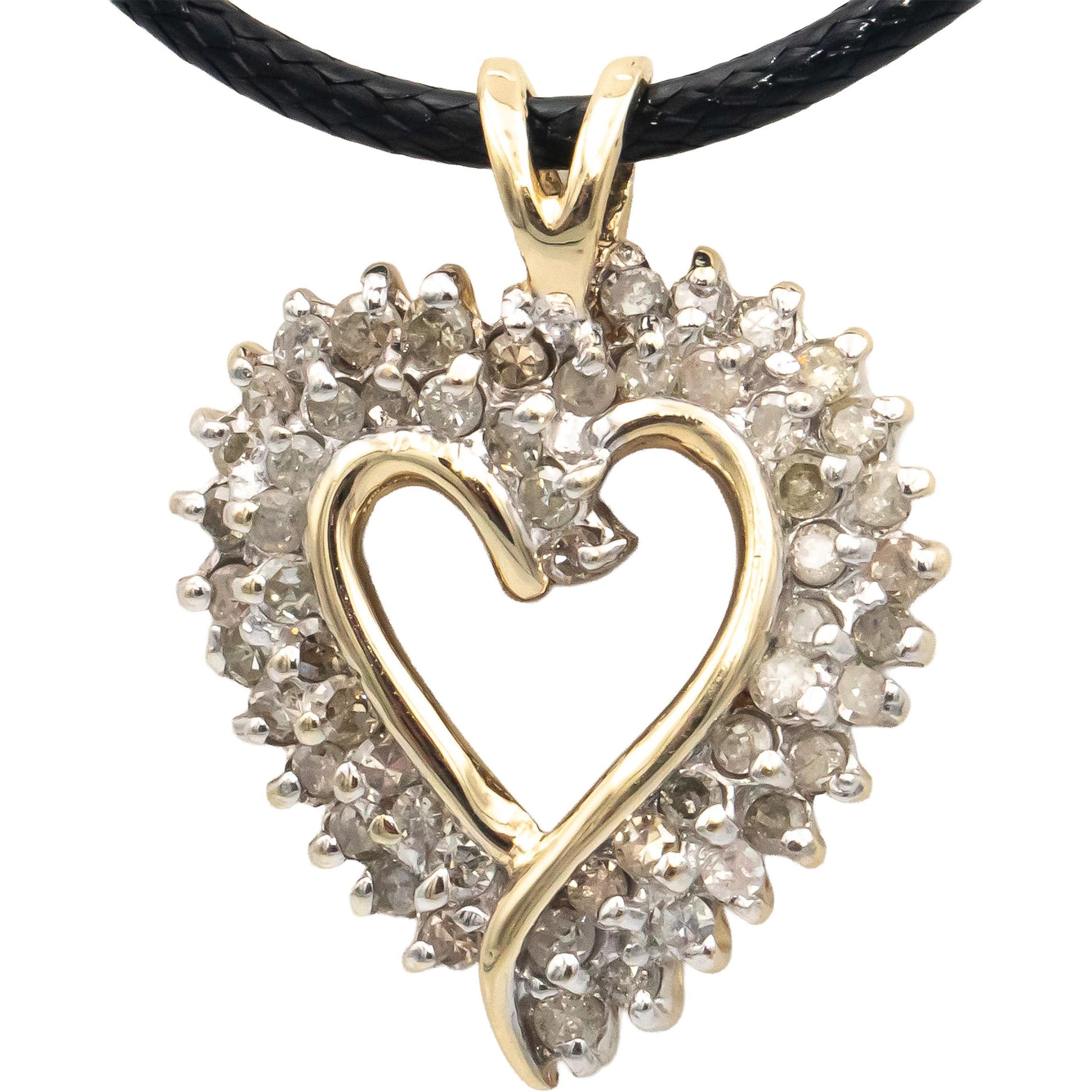 Diamond Round Cut 10k Yellow Gold Heart Pendant Necklace 0.75CT