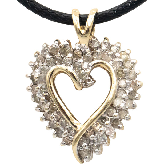 Diamond Round Cut 10k Yellow Gold Heart Pendant Necklace 0.75CT