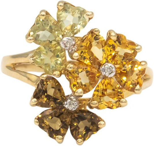 10k Yellow Gold Assorted Gemstone Flower Ring 2.50CT Size 7 w/ Diamond Accents