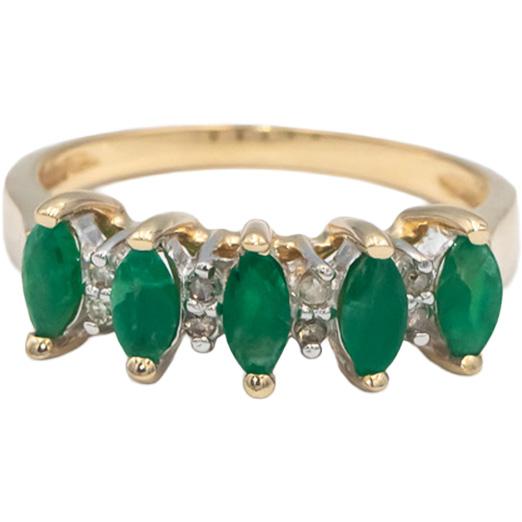 Round Diamond & Marquise Emerald 14k Yellow Gold Band Ring 0.60CT Size 7