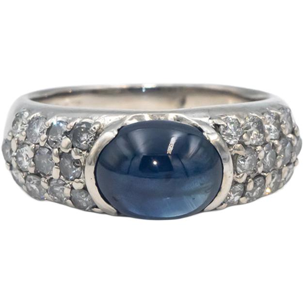Platinum Round VS Diamond & Cabochon Sapphire Cluster Band Ring 4.31CT Size 6.25