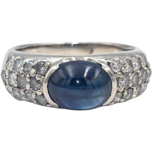 Platinum Round VS Diamond & Cabochon Sapphire Cluster Band Ring 4.31CT Size 6.25