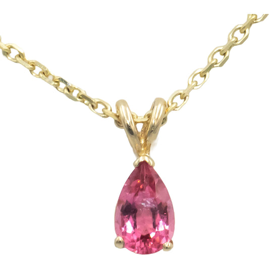 14k Yellow Gold Pear Cut Pink Tourmaline Solitaire Pendant Necklace 0.91CT