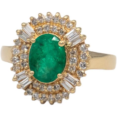Diamond and Emerald 14k Yellow Gold Halo Cocktail Ring 1.40CT Size 5