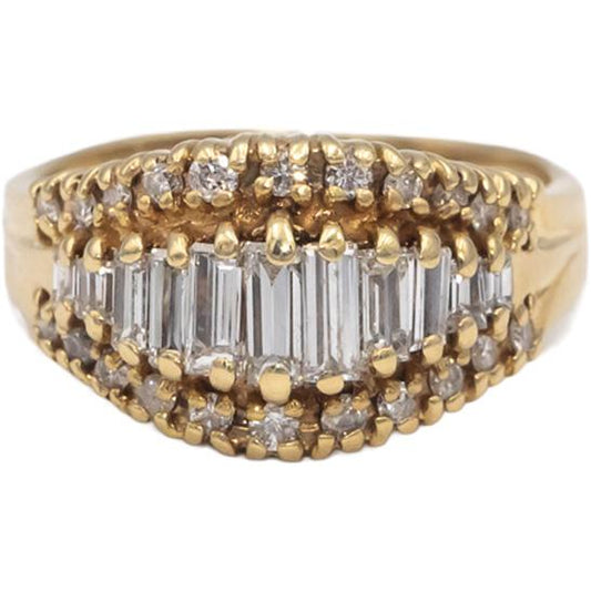 14k Yellow Gold Baguette & Round VS Diamond Cocktail Ring 0.60CT Size 6.75