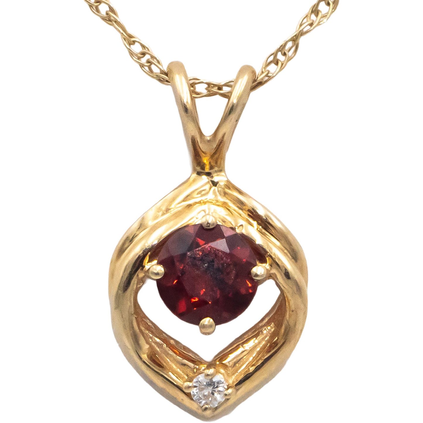 14k Yellow Gold Round Garnet and Diamond Pendant Necklace Chain 0.52CT