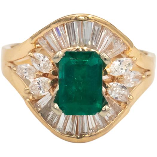 18k Yellow Gold Jewelry Emerald and VS Diamond Cocktail Ring 2.51CT Size 7.25