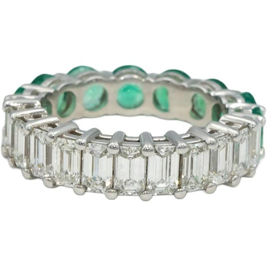 18k White Gold VS Diamond and Emerald Eternity Band Ring 6.10CT Size 7