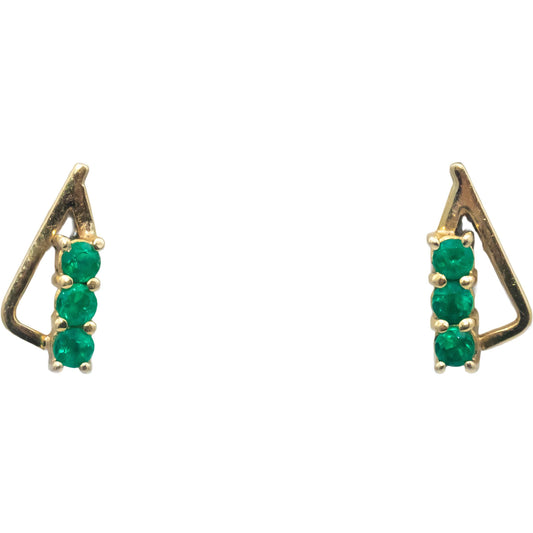 18k Yellow Gold Jewelry Round Emerald Drop Stud Earrings 0.50CT