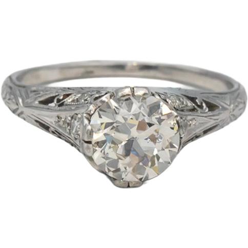 Vintage Antique Platinum Old Euro Diamond Filigree Ring 1.20CT Size 6