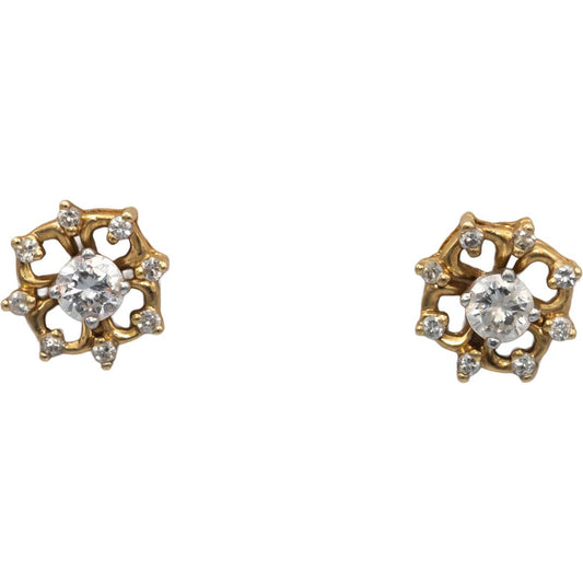 14k White & Yellow Gold Round Diamond Stud Earrings w/ Jacket Enhancers 0.60CT