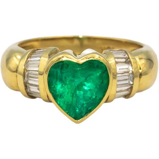 GIA Certified 18k Gold Heart Colombian Emerald & Diamond Ring 2.10CT Size 6