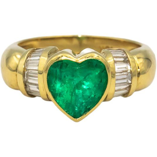 GIA Certified 18k Gold Heart Colombian Emerald & Diamond Ring 2.10CT Size 6
