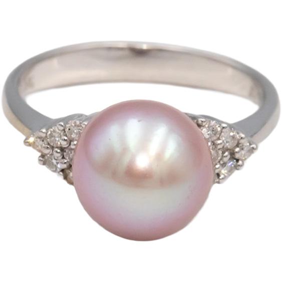18k White Gold VS Round Diamond & 9.3mm Pearl Cocktail Ring 0.20CT Size 6.75